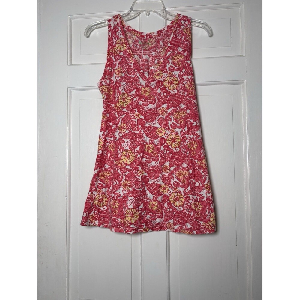 Lilly Pulitzer Gale Tunic Style Tank Top Pink/Yellow Floral Women's M #34065 - Picture 1 of 7